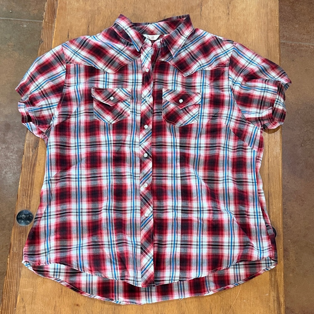 Ely Cattleman Red Plaid Short Sleeve Button-Down Shirt